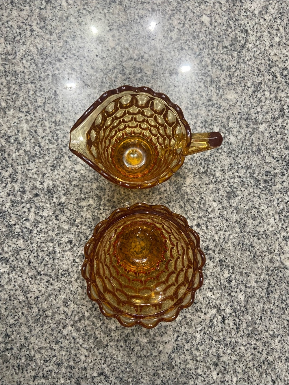 VTG 1960s FENTON Colonial Thumbprint Amber Glass Creamer Covered Sugar Bowl Set - Picture 7 of 12